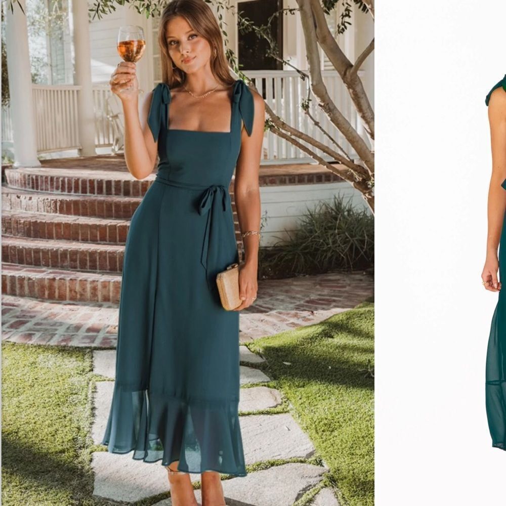 Show me your Mumu Claire midi dress in emerald chiffon